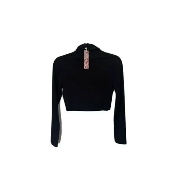 Romwe Women’s Cowl Neck Black Crop Top Size L NWT - Picture 3 of 5